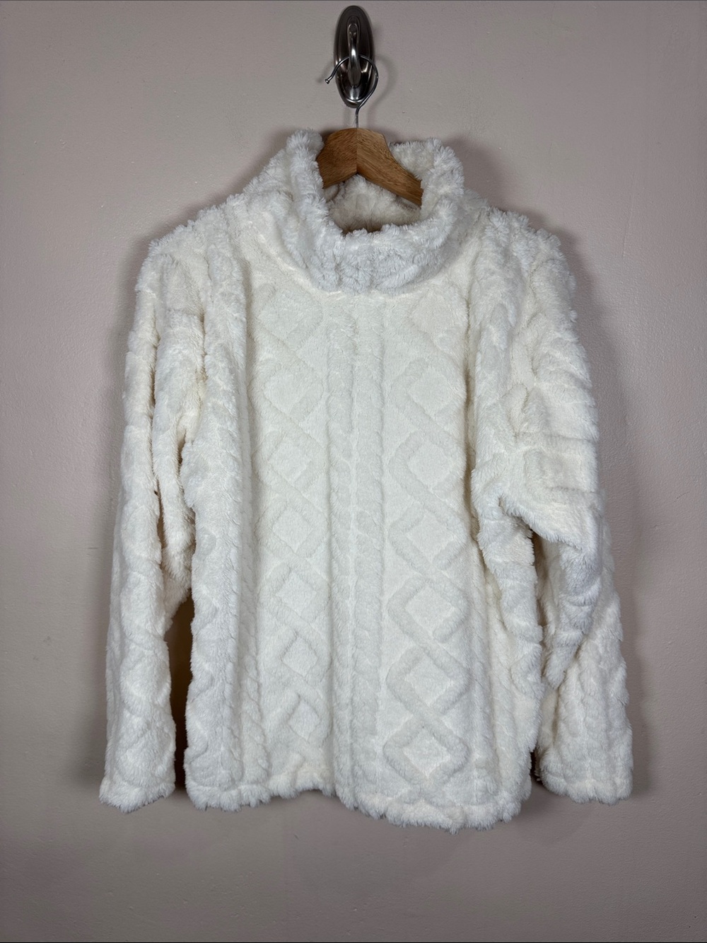 Eddie Bauer Womens Sweater Cable Knit S Plush Funnel Neck Cozy Fleece - Picture 1 of 7